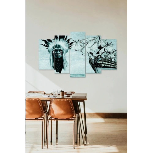 Kızılderili Gemi Manzara 5 Parçalı Mdf Tablo 60 x 100