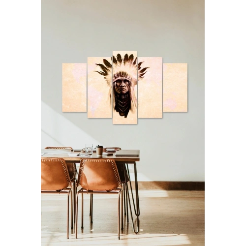 Kızılderili Manzara 5 Parçalı Mdf Tablo 60 x 100