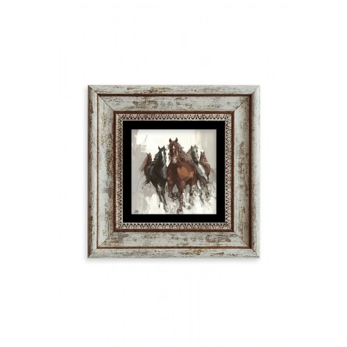 Koşan Atlar Yağlı Boya Çerçeveli Taş Tablo 20 cm