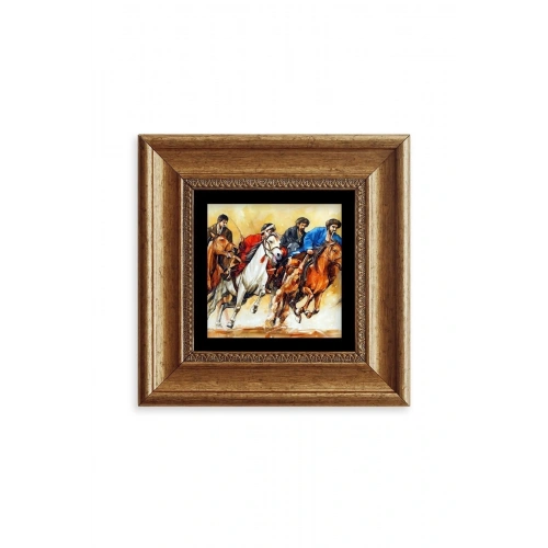 Koşan Atlar Yağlı Boya Çerçeveli Taş Tablo 20 cm