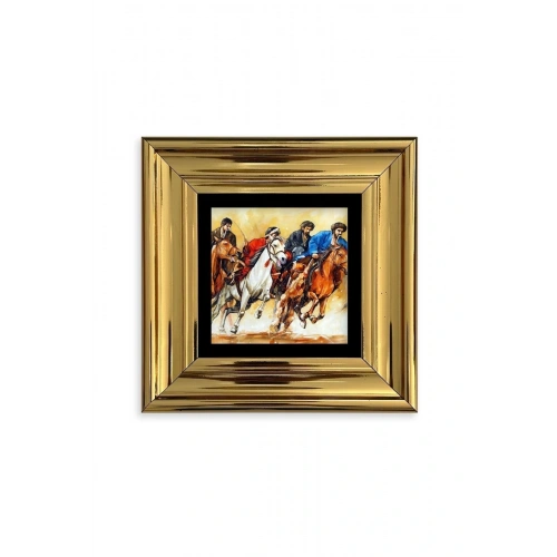 Koşan Atlar Yağlı Boya Çerçeveli Taş Tablo 20 cm