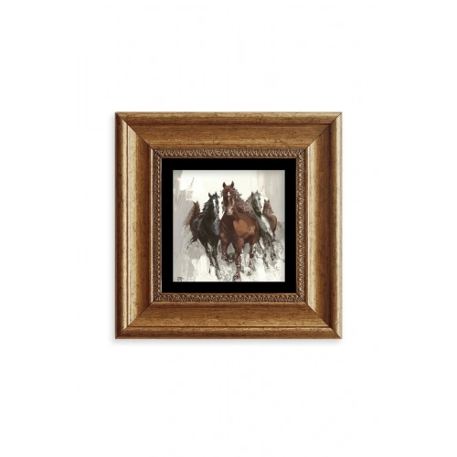 Koşan Atlar Yağlı Boya Çerçeveli Taş Tablo 20 cm
