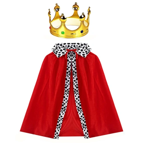 Kral Kostüm Pelerini ve Altın Renk Kral Tacı Çocuk Boy 90 cm (5365)