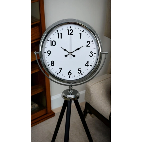 Krom Dekoratif Tasarım Tripod Ayaklı Saat