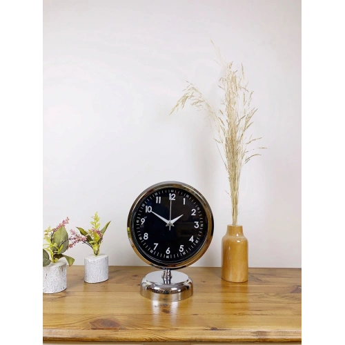 Krom Metal Gece Siyahı Masa Saati 25×20 cm