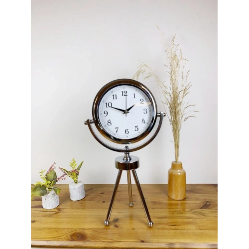 Krom Metal Mini Tripod Dekoratif Masa Saati 45×26 cm