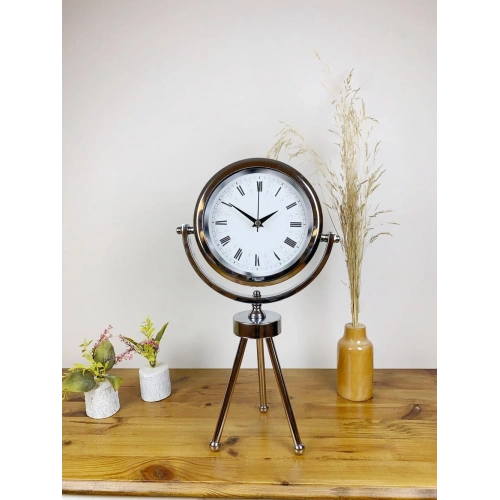 Krom Metal Mini Tripod Desenli Roma Rakamlı Masa Saati