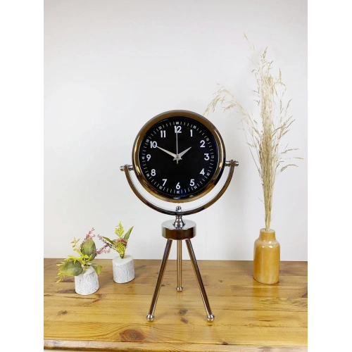 Krom Metal Mini Tripod Gece Siyahı Masa Saati 45×26 cm