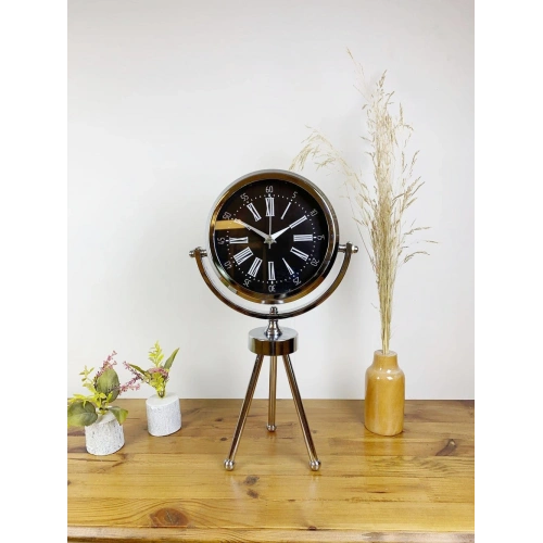 Krom Metal Mini Tripod Roma Rakamlı Masa Saati 45×26 cm
