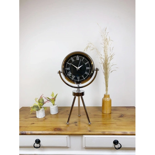 Krom Metal Mini Tripod Siyah Retro Masa Saati 45×26 cm