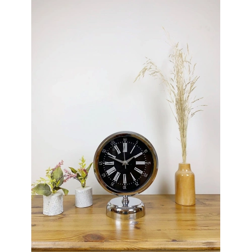 Krom Metal Roma Rakamlı Masa Saati 25×20 cm
