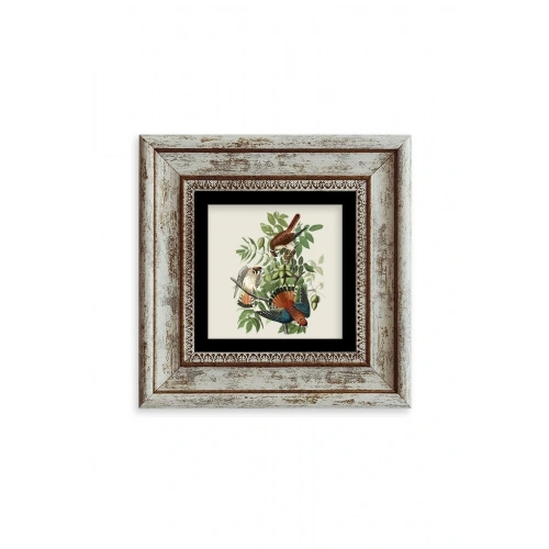Kuş ve Yapraklar Çerçeveli Taş Tablo 20 cm