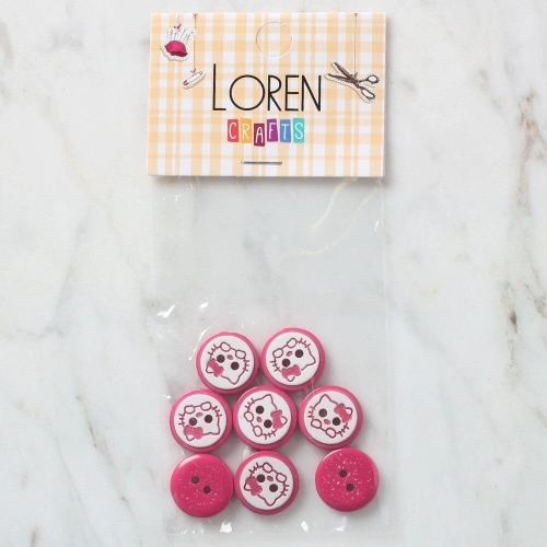 Loren Crafts 8 li Fuşya Kedi Düğme - 587