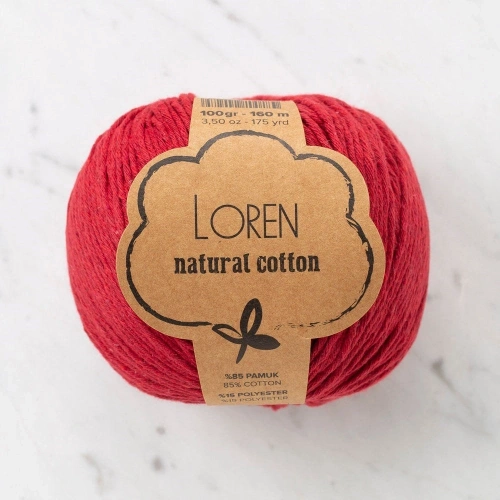 Loren Natural Cotton Sour Cherry Hand-Knitted Yarn - R099 - 33912