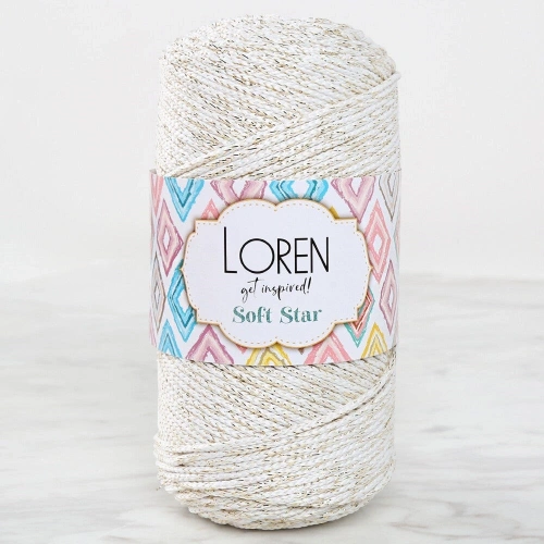 Loren Soft Star Makrome İpi Sarı Simli Krem RM103