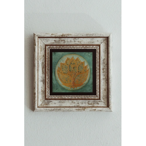 Lotus Çiçeği Çerçeveli Taş Tablo , Çerçeveli Taş Duvar Dekoru 20 cm