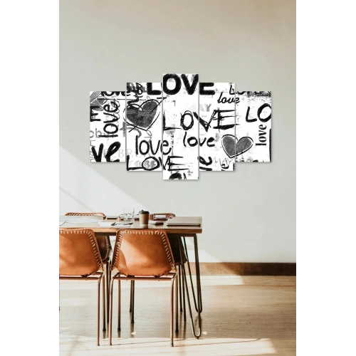 Love Yazısı Manzara 5 Parçalı Mdf Tablo 60 x 100