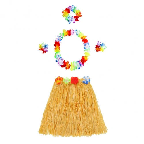 Luau Aloha Hawaii Kolye Etek Taç ve Bileklik Seti Turuncu (5365)