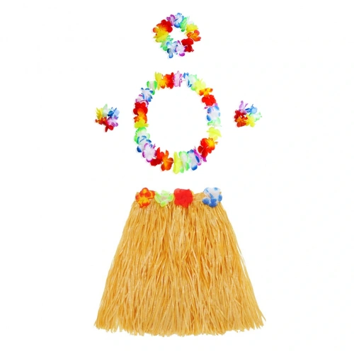 Luau Aloha Hawaii Kolye Etek Taç ve Bileklik Seti Turuncu (5365)