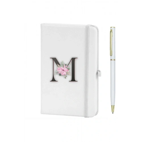 M Harfi Çiçek Desen Baskılı Defter