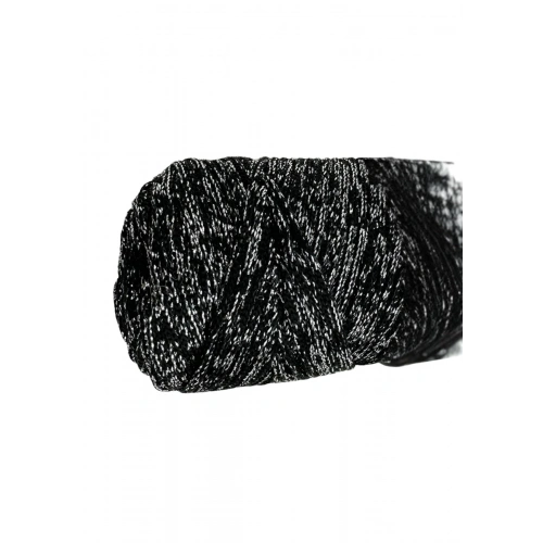 Makrome İpi 3mm Polyester Siyah Gümüş  Simli