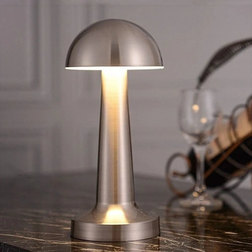 Mantar Model Silver Renk Şarjlı Dokunmatik 3 Renkli LED Masa Lambası (5365)