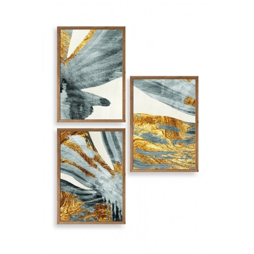 Manzara Üçlü Ahşap Çerçeveli Tablo 17 x 23