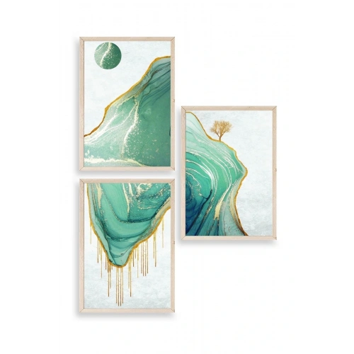 Manzara Üçlü Ahşap Çerçeveli Tablo 17 x 23