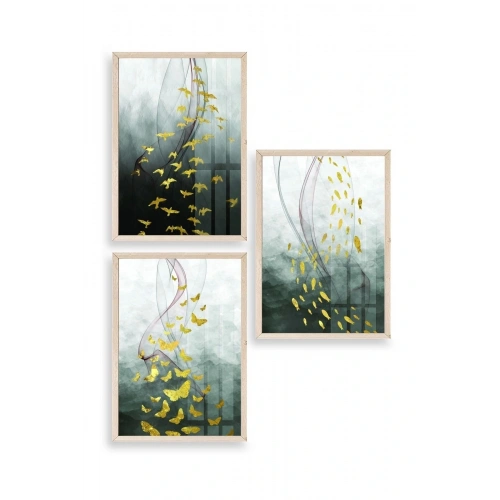 Manzara Üçlü Ahşap Çerçeveli Tablo 23 x 30