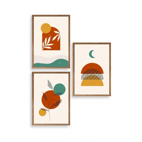 Manzara Üçlü Ahşap Çerçeveli Tablo 23 x 30