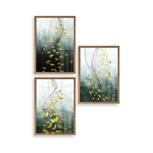 Manzara Üçlü Ahşap Çerçeveli Tablo 30 x 42