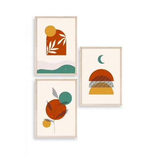 Manzara Üçlü Ahşap Çerçeveli Tablo 30 x 42