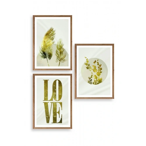 Manzara Üçlü Ahşap Çerçeveli Tablo 30 x 42