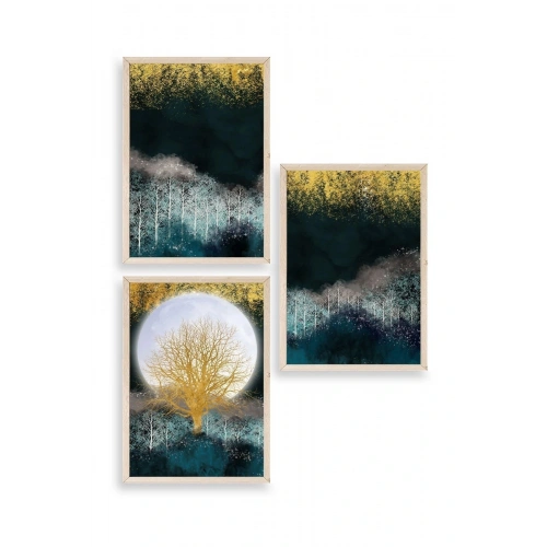 Manzara Üçlü Ahşap Çerçeveli Tablo 30 x 42