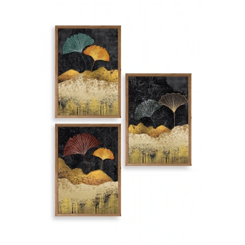 Manzara Üçlü Ahşap Çerçeveli Tablo 50 x 70