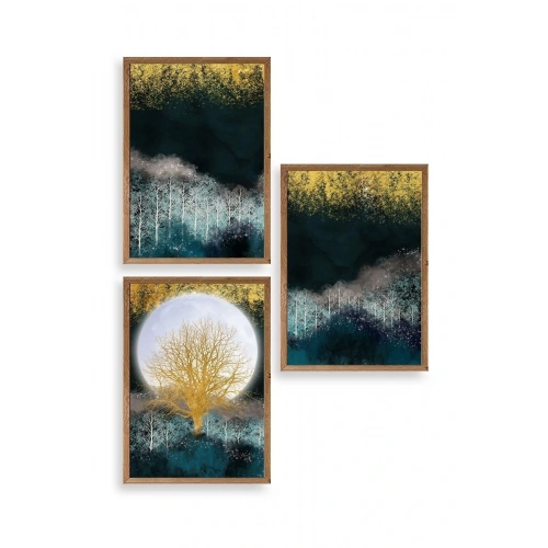 Manzara Üçlü Ahşap Çerçeveli Tablo 50 x 70
