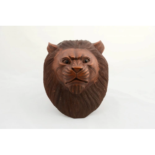 Mahogany Wood Handmade Decorative Lion Bust
