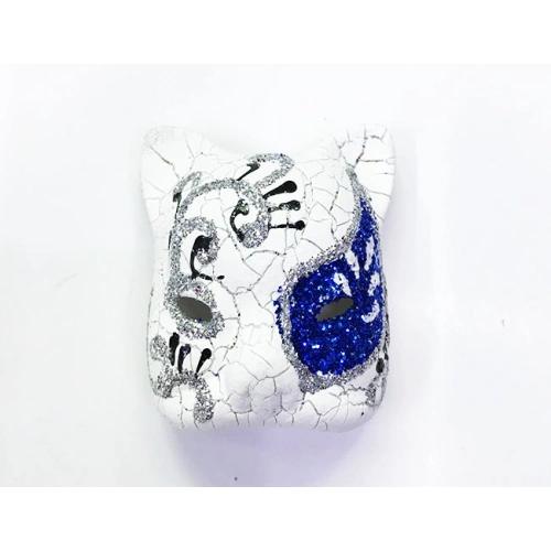 Mavi İşlemeli Seramik Venedik Kedi Magnet