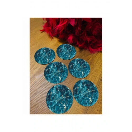 Mavi Mermer Desen Bardak Altlığı