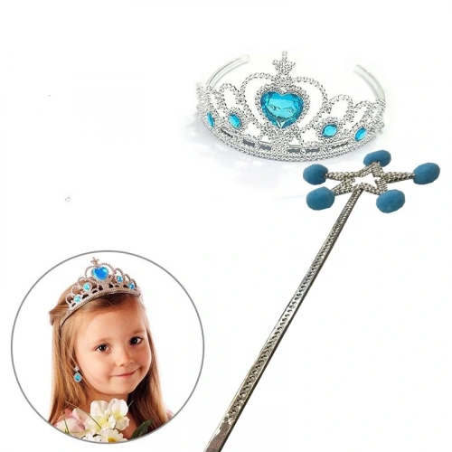 Blue Pom Pom Elsa Wand and Heart Stone Elsa Crown