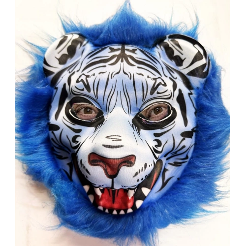 Mavi Saçlı Kaplan Maskesi Kurt Maskesi Mega Peluş 27 No (5365)