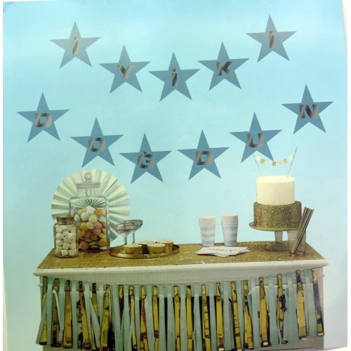 Blue with Silver Star Happy Birthday Banner