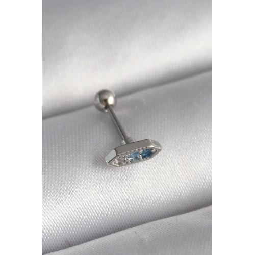 Mavi Zirkon Taşlı Çelik Tragus Piercing 6mm 1.2mm