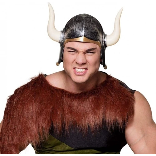 Mega Boynuzlu Viking Ivar Kaskı Eskitilmiş Desen Gümüş Renk (5365)