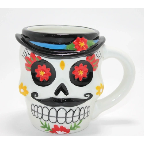 Meksikalı Kurukafa Karakterli Kabartmalı Kupa Bardak