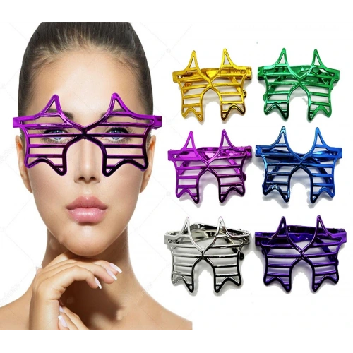 Metallic Extra Bright Star Shutter Party Glasses 6 Colors 6 Pieces