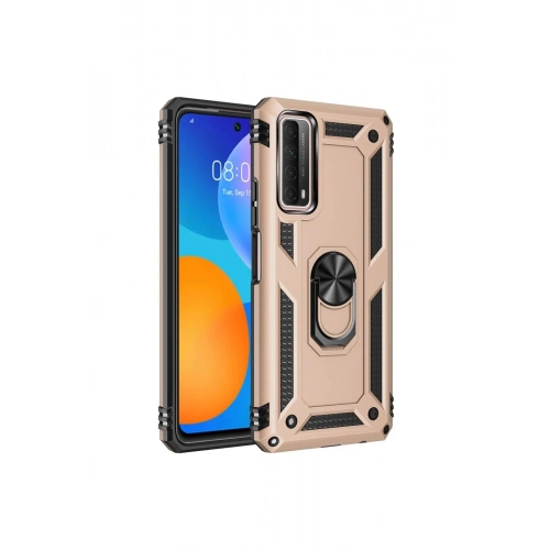 Durukar®  Huawei P Smart 2021 Kılıf Sofya Yüzüklü Silikon Kapak - Gold