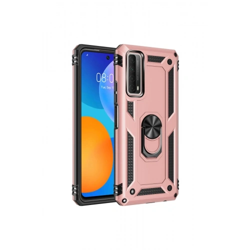 Durukar®  Huawei P Smart 2021 Kılıf Sofya Yüzüklü Silikon Kapak - Rose
