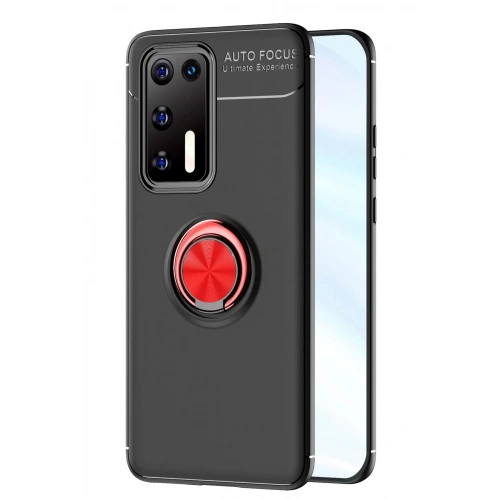 Durukar®  Huawei P40 Kılıf Range Yüzüklü Silikon - Siyah-Kırmızı