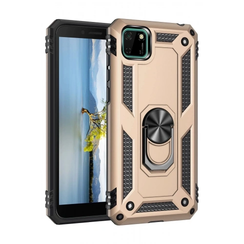 Durukar®  Huawei Y5P Kılıf Sofya Yüzüklü Silikon Kapak - Gold